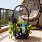 Black Rattan Woven Handled Basket with White Fishbone Stitching, Vintage Picnic and Gift Hamper, Farmhouse Storage Tote -ZENG-091720