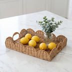 Round Handwoven Wicker Serving Tray with Handles, Natural Rattan Breakfast Tray for Coffee, Croissant, Tea & Home Table Decor -ZENG-091618
