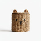 Cute Bear Woven Storage Basket with Lid – Kids Room Toy & Nursery Organizer