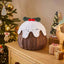 Christmas Pudding Shaped Wicker Basket with Holly Decor & Red Berries, Handwoven Rattan Holiday Storage Basket for Candy, Gifts & Xmas Table Decor -ZENG-091723