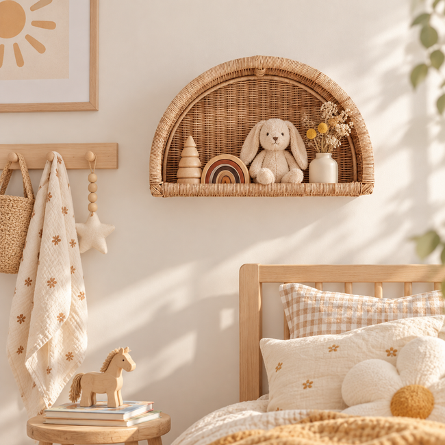 Arch Shape Wicker Desk Organizer Basket, Handwoven Rattan Storage Basket for Pencil Holder, Flowers & Desk Accessories, Boho Office Decor -ZENG-091619 Hover Image