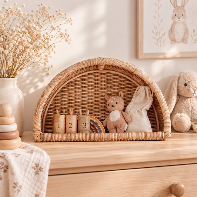 Arch Shape Wicker Desk Organizer Basket, Handwoven Rattan Storage Basket for Pencil Holder, Flowers & Desk Accessories, Boho Office Decor -ZENG-091619 Main Image