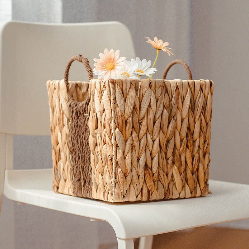 Water Hyacinth Storage Basket with Handles – Handwoven Natural Organizer for Laundry, Toys, Blankets, Clothes & Home Storage-cc-091711