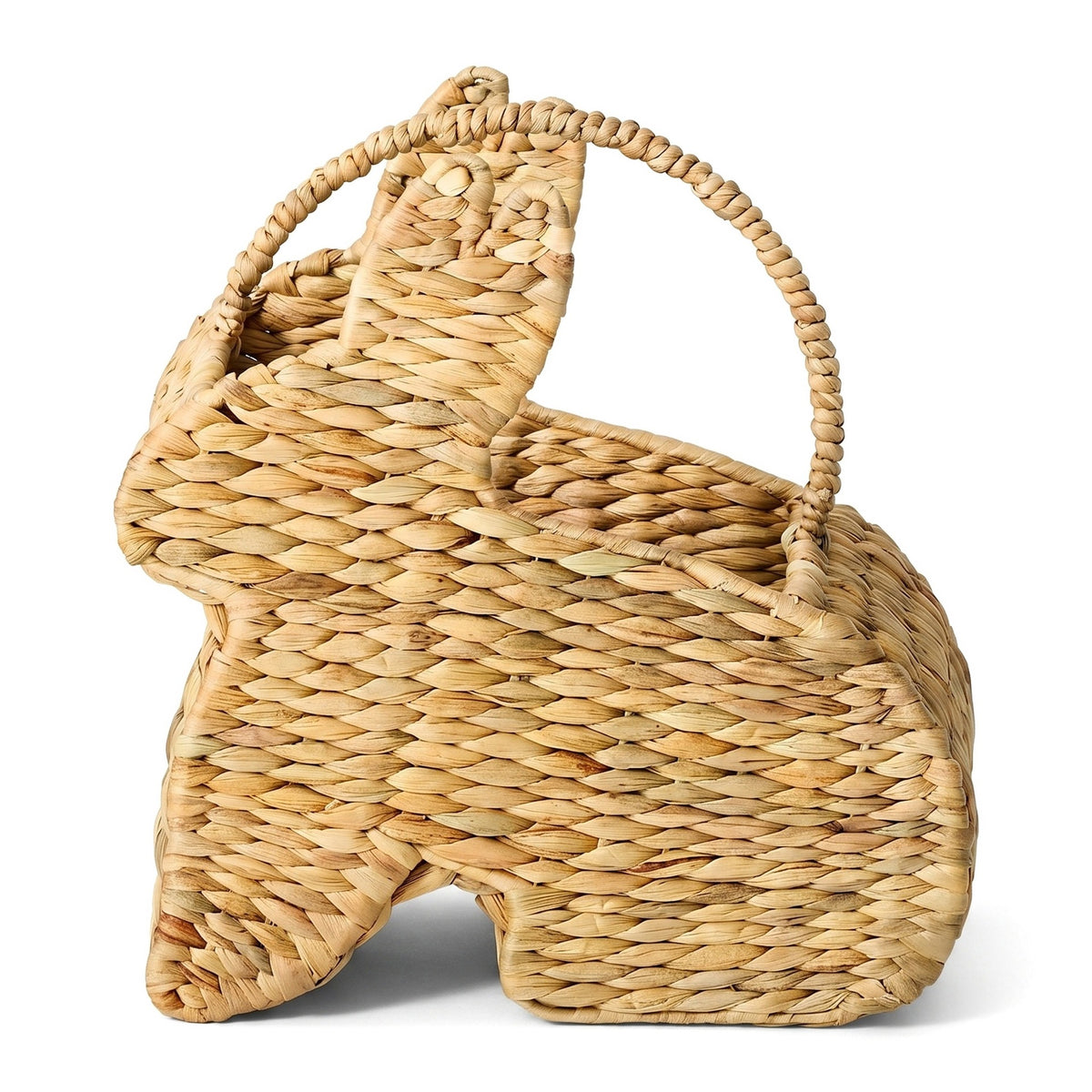 Bunny Shaped Straw Woven Basket with Handle, Handmade Grass Easter Basket for Eggs, Candy & Chick Plush, Spring Holiday Decor -ZENG-091802