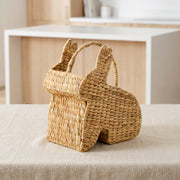Bunny Shaped Straw Woven Basket with Handle, Handmade Grass Easter Basket for Eggs, Candy & Chick Plush, Spring Holiday Decor -ZENG-091802