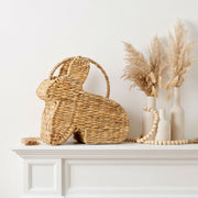 Bunny Shaped Straw Woven Basket with Handle, Handmade Grass Easter Basket for Eggs, Candy & Chick Plush, Spring Holiday Decor -ZENG-091802