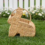 Bunny Shaped Straw Woven Basket with Handle, Handmade Grass Easter Basket for Eggs, Candy & Chick Plush, Spring Holiday Decor -ZENG-091802