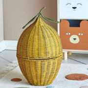 Handwoven Rattan Egg Shaped Storage Basket with Lid-Cute Fruit Shape Organizer for Nursery, Kitchen and Living Room-cc-091807