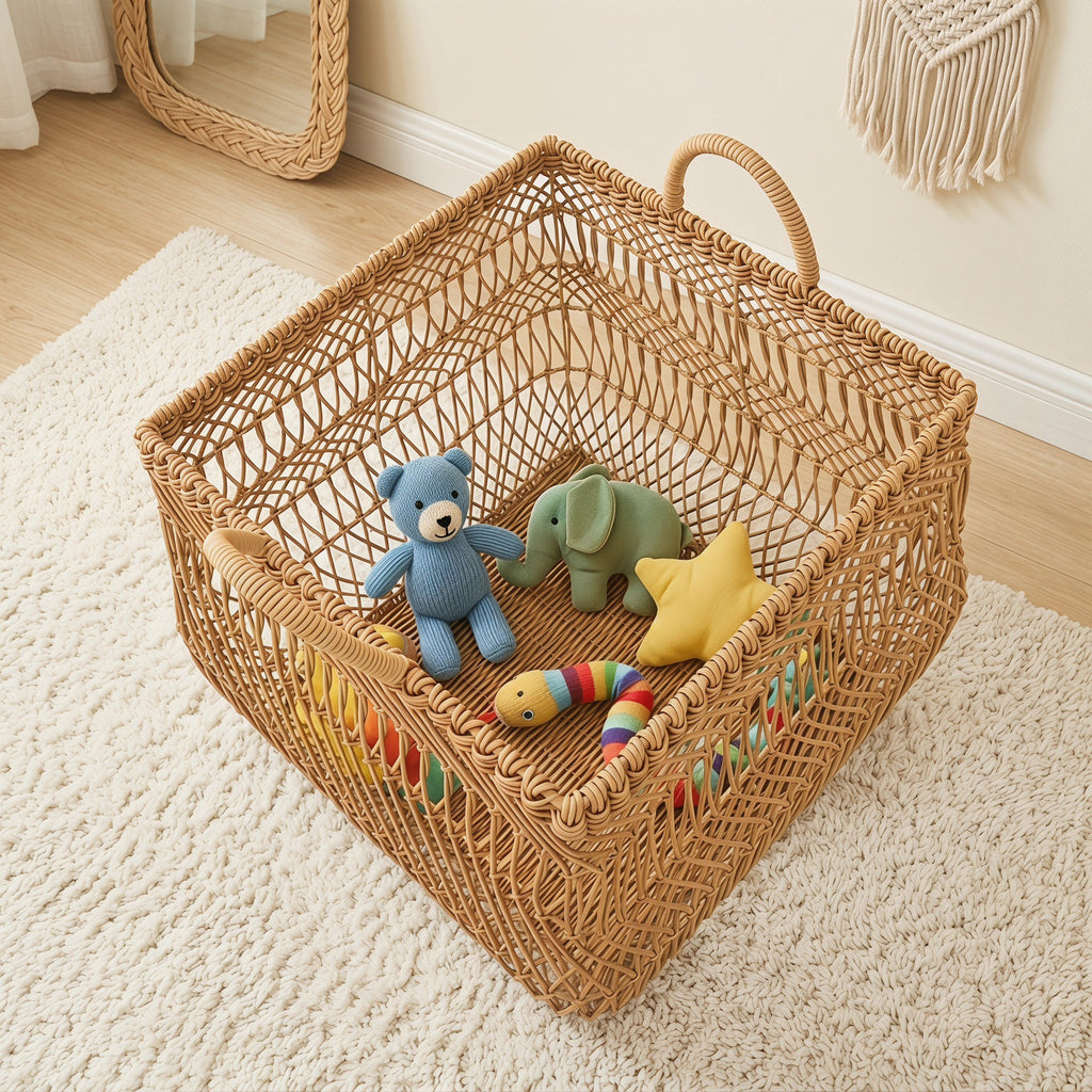 Large Woven Storage Basket with Handles, Decorative Laundry Hamper for Blankets, Toys & Bedroom Organization-cc-091813