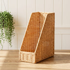 Handwoven Wicker File Organizer Basket, Vertical Rattan Magazine Holder with Open Top for Letters, Documents & Desk Home Office Storage -ZENG-091624