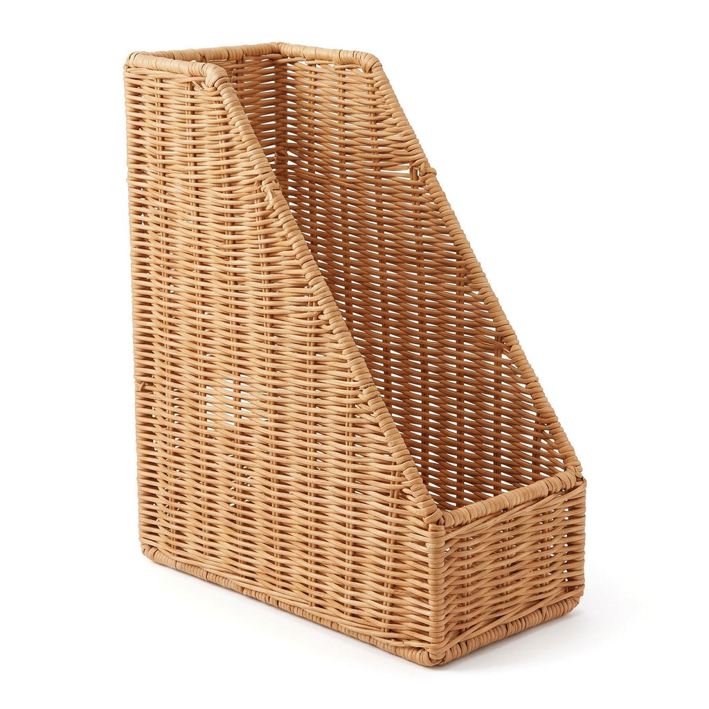 Handwoven Wicker File Organizer Basket, Vertical Rattan Magazine Holder with Open Top for Letters, Documents & Desk Home Office Storage -ZENG-091624