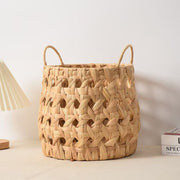Natural Water Hyacinth Woven Storage Basket with Handles – Round Decorative Organizer for Living Room, Bedroom & Nursery-cc-091804
