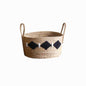 Handwoven Straw Storage Basket with Black Diamond Pattern & Rope Handles, Natural Seagrass Woven Blanket Basket for Living Room & Bedroom -ZENG-091702