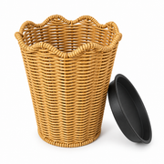 Tall Tapered Woven Planter Basket with Scalloped Rim & Tray, Handwoven Rattan Plant Pot Cover for Pampas Grass, Flowers & Indoor Outdoor Decor -ZENG-092402