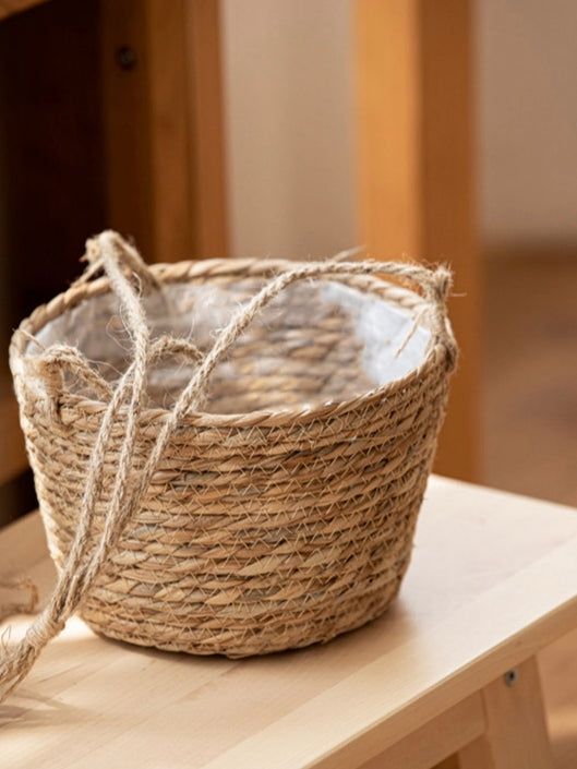 Handwoven Seagrass Hanging Planter Basket with Jute Rope, Woven Plant Pot Cover for Indoor Outdoor Hanging Plants, Boho Home Decor -ZENG-091601