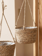 Handwoven Seagrass Hanging Planter Basket with Jute Rope, Woven Plant Pot Cover for Indoor Outdoor Hanging Plants, Boho Home Decor -ZENG-091601