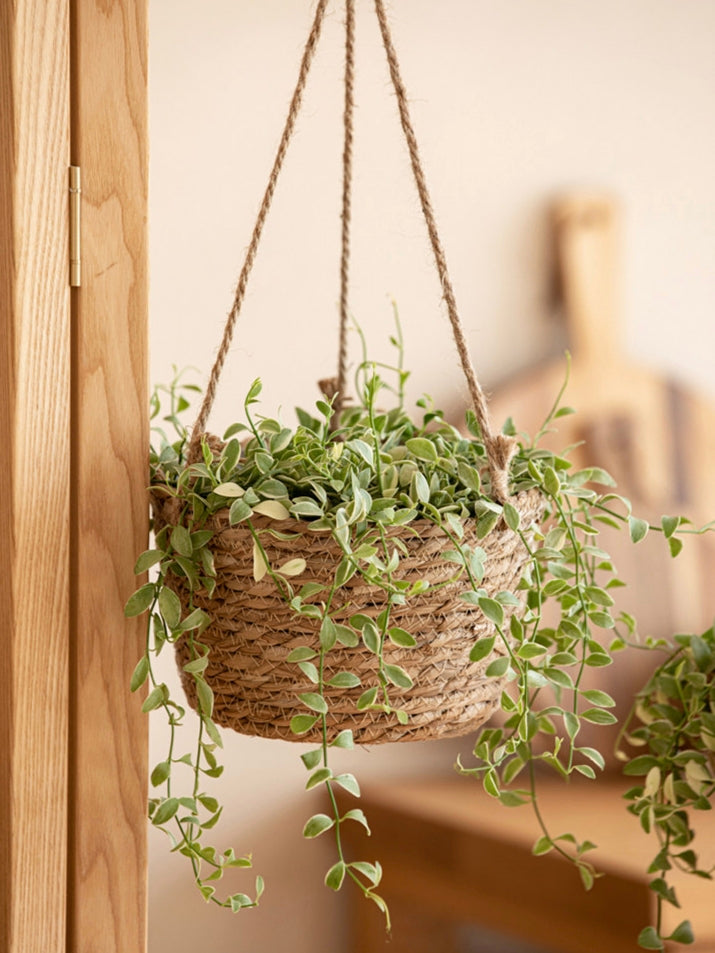 Handwoven Seagrass Hanging Planter Basket with Jute Rope, Woven Plant Pot Cover for Indoor Outdoor Hanging Plants, Boho Home Decor -ZENG-091601