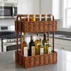 2-Tier Woven Storage Organizer with Handles – Countertop Basket Shelf for Kitchen, Pantry, Bathroom & Vanity-cc-091714
