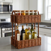 2-Tier Woven Storage Organizer with Handles – Countertop Basket Shelf for Kitchen, Pantry, Bathroom & Vanity-cc-091714