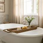 Woven Bathtub Tray with Handles – Spa Bath Caddy & Multipurpose Countertop Organizer-cc-091717