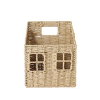 Wall Mounted Woven Straw House Storage Basket Handmade Rattan Wall Organizer with Wooden Handle and Lattice Window Design, Rustic Farmhouse Decorative Wall Hanging Shelf for Keys, Mail, Small Plants -cc-092007