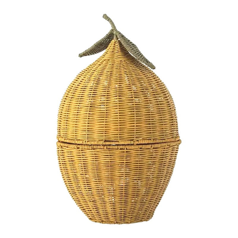 Handwoven Rattan Egg Shaped Storage Basket with Lid-Cute Fruit Shape Organizer for Nursery, Kitchen and Living Room-cc-091807