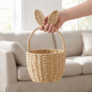 Woven Bunny Ear Easter Basket with Handle – Decorative Egg Hunt & Gift Basket for Kids-091621-cc