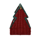 Christmas Tree Woven Gift Basket with Wooden Handle – Holiday Candy, Treat & Gift Storage Caddy－091624-cc