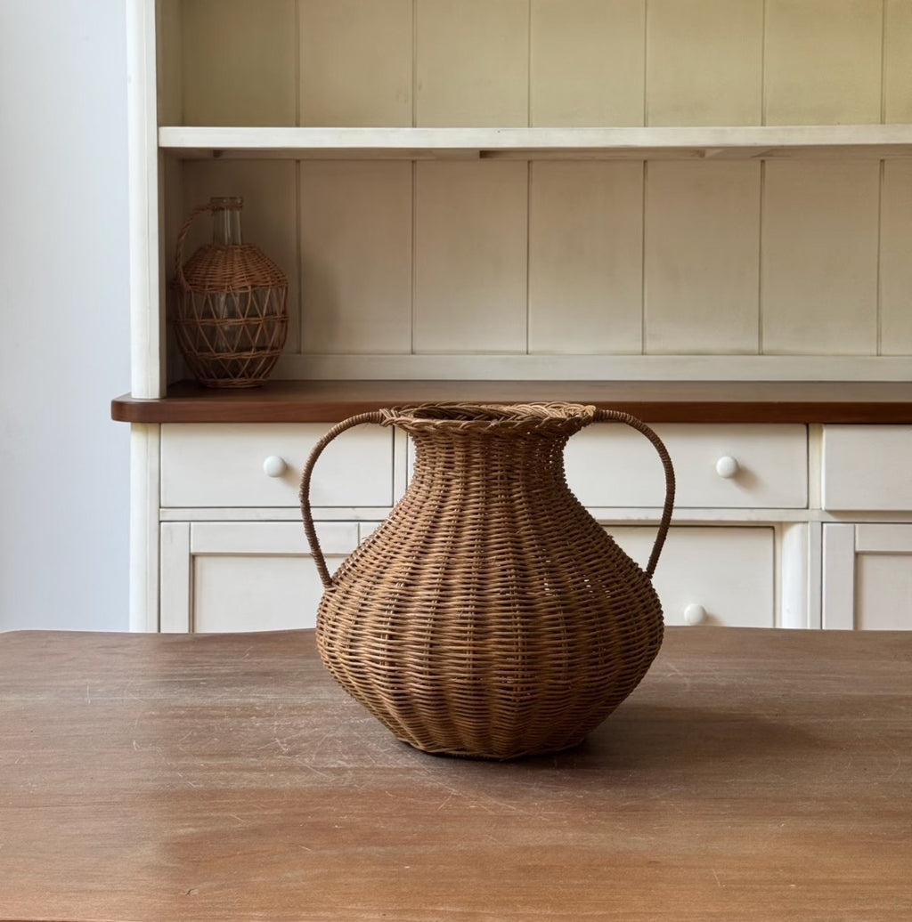 Woven Rattan Vase with Handles – Decorative Flower Basket for Farmhouse, Rustic & Boho Home Decor-091617-cc