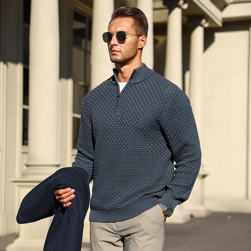 Men’s Cable Knit Quarter-Zip Sweater – Warm Turtleneck Pullover with Zip Collar – Perfect Layer for Cold Days, Casual Fridays & Timeless Everyday Style TikTokShopBlackFriday Christmas gift