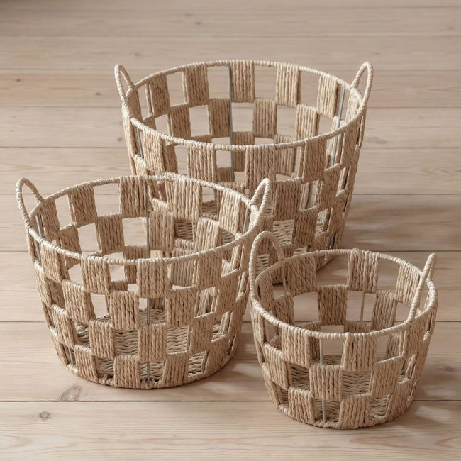 3-Piece Woven Storage Basket Set with Handles – Decorative Toy & Home Organizer Baskets-cc-091719 Hover Image