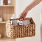 Water Hyacinth Storage Basket with Carry Handle, Woven Bathroom Organizer for Toiletries, Towels & Home Essentials-cc-091816