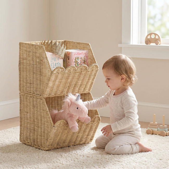Stackable Woven Storage Bins with Open Front | Decorative Organizer for Books, Toys, Clothes & Living Room Storage-cc-092012 Hover Image