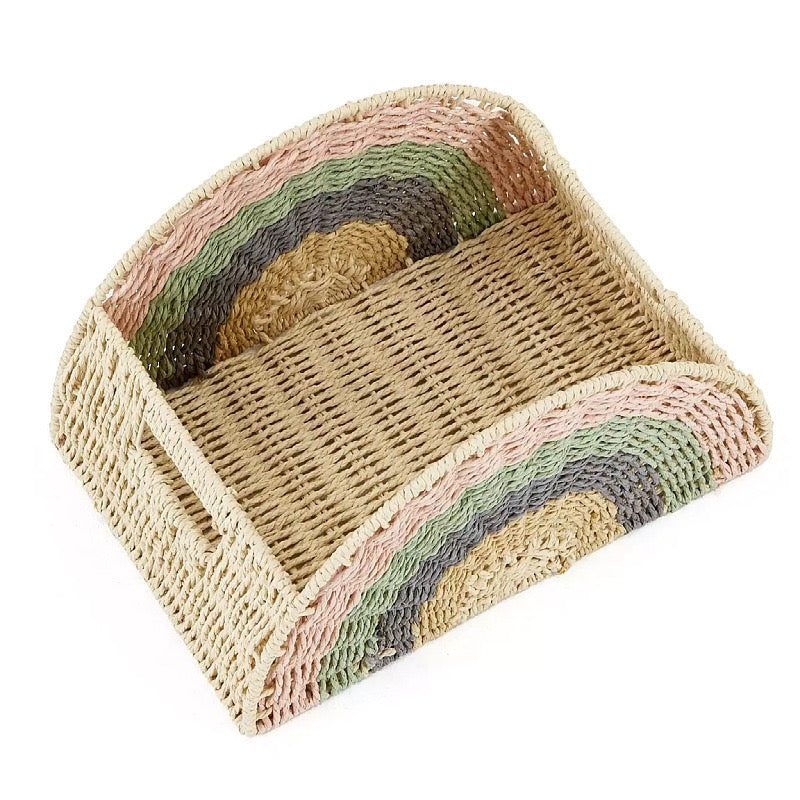 Rainbow Woven Storage Basket for Kids – Toy, Book, Stuffed Animal & Blanket Organizer with Handles for Nursery and Playroom-cc-091712