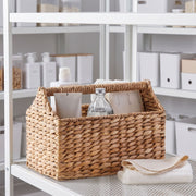Water Hyacinth Storage Basket with Carry Handle, Woven Bathroom Organizer for Toiletries, Towels & Home Essentials-cc-091816