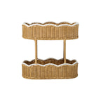 Double Layer Wicker Storage Basket with White Trim, Handwoven Rattan Nursery Organizer for Baby Lotion, Toys & Essentials -ZENG-091703