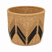Round Woven Storage Basket with Black Chevron Pattern, Handwoven Seagrass Bin for Towels, Toys, Blankets & Boho Home Decor -ZENG-092403