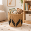 Round Woven Storage Basket with Black Chevron Pattern, Handwoven Seagrass Bin for Towels, Toys, Blankets & Boho Home Decor -ZENG-092403