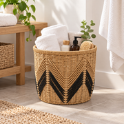 Round Woven Storage Basket with Black Chevron Pattern, Handwoven Seagrass Bin for Towels, Toys, Blankets & Boho Home Decor -ZENG-092403