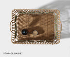 Rectangular Woven Storage Basket with Handles & Leaf Design – Large Decorative Organizer for Laundry, Toys, Blankets & Home Storage-cc-091802