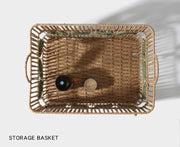 Rectangular Woven Storage Basket with Handles & Leaf Design – Large Decorative Organizer for Laundry, Toys, Blankets & Home Storage-cc-091802