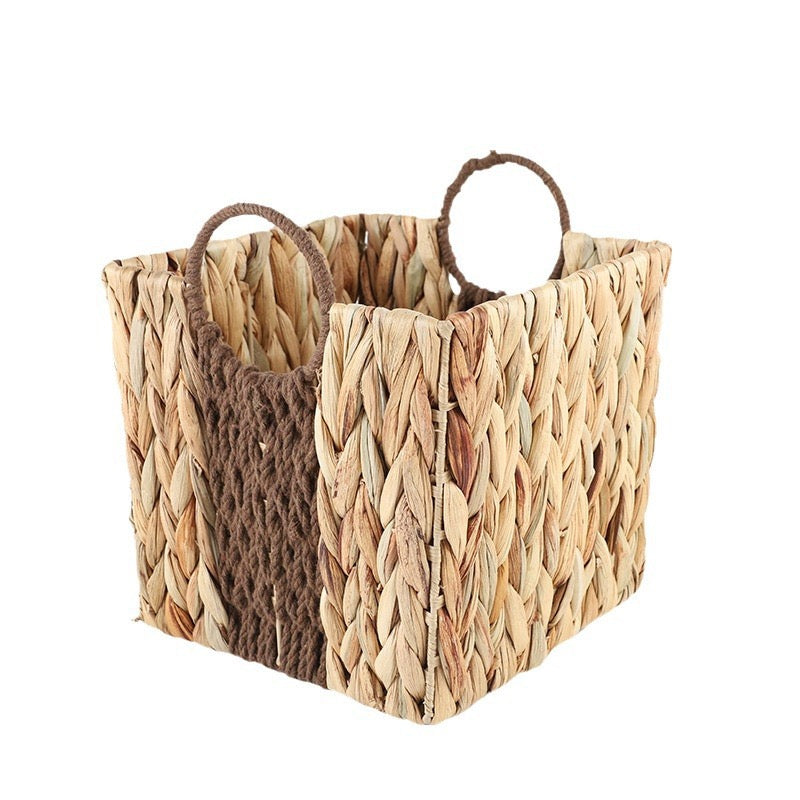 Water Hyacinth Storage Basket with Handles – Handwoven Natural Organizer for Laundry, Toys, Blankets, Clothes & Home Storage-cc-091711