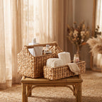 Water Hyacinth Storage Basket with Carry Handle, Woven Bathroom Organizer for Toiletries, Towels & Home Essentials-cc-091816