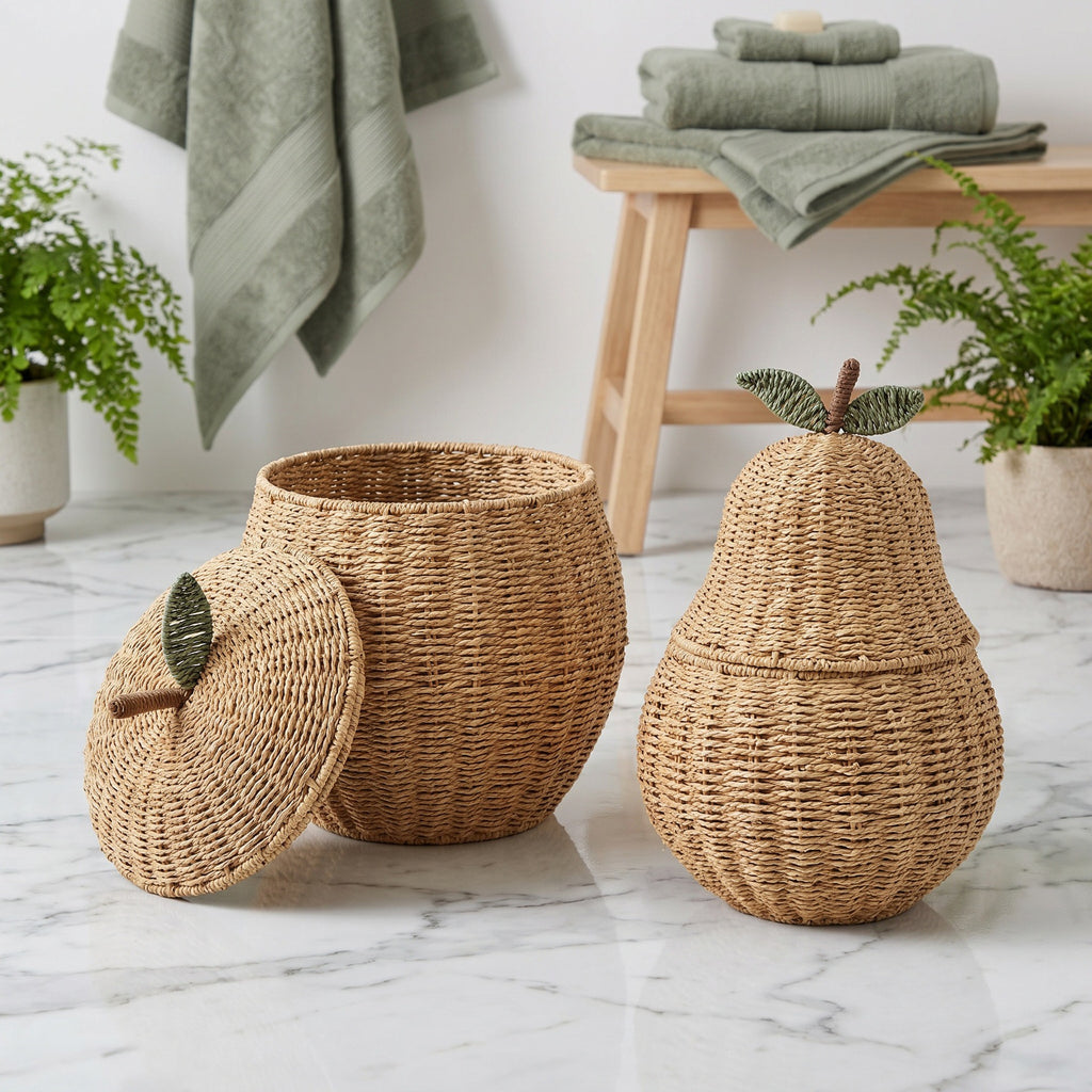 Pear Shaped Woven Storage Basket with Lid, Decorative Fruit Basket for Toys, Laundry & Home Organization-cc-091811