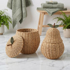 Pear Shaped Woven Storage Basket with Lid, Decorative Fruit Basket for Toys, Laundry & Home Organization-cc-091811