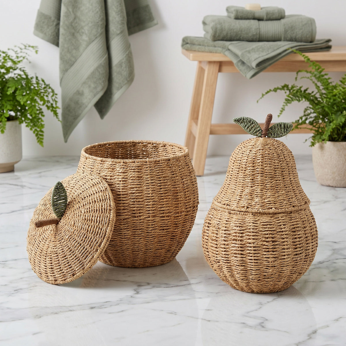 Pear Shaped Woven Storage Basket with Lid, Decorative Fruit Basket for Toys, Laundry & Home Organization-cc-091811