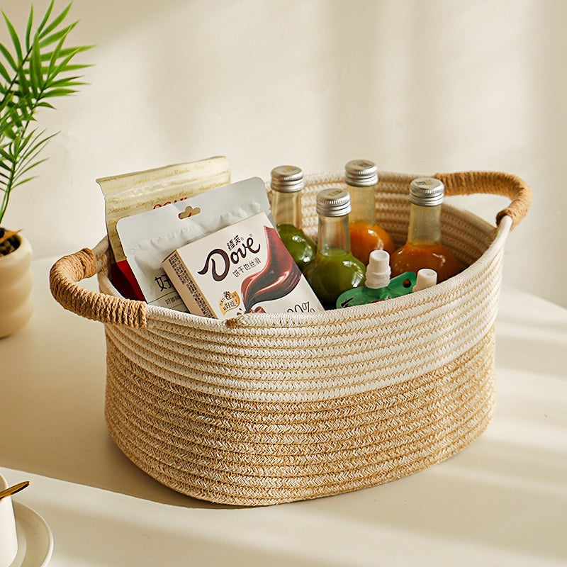 Woven Rope Storage Basket with Handles – Large Pantry, Bathroom & Home Organizer-091606-cc