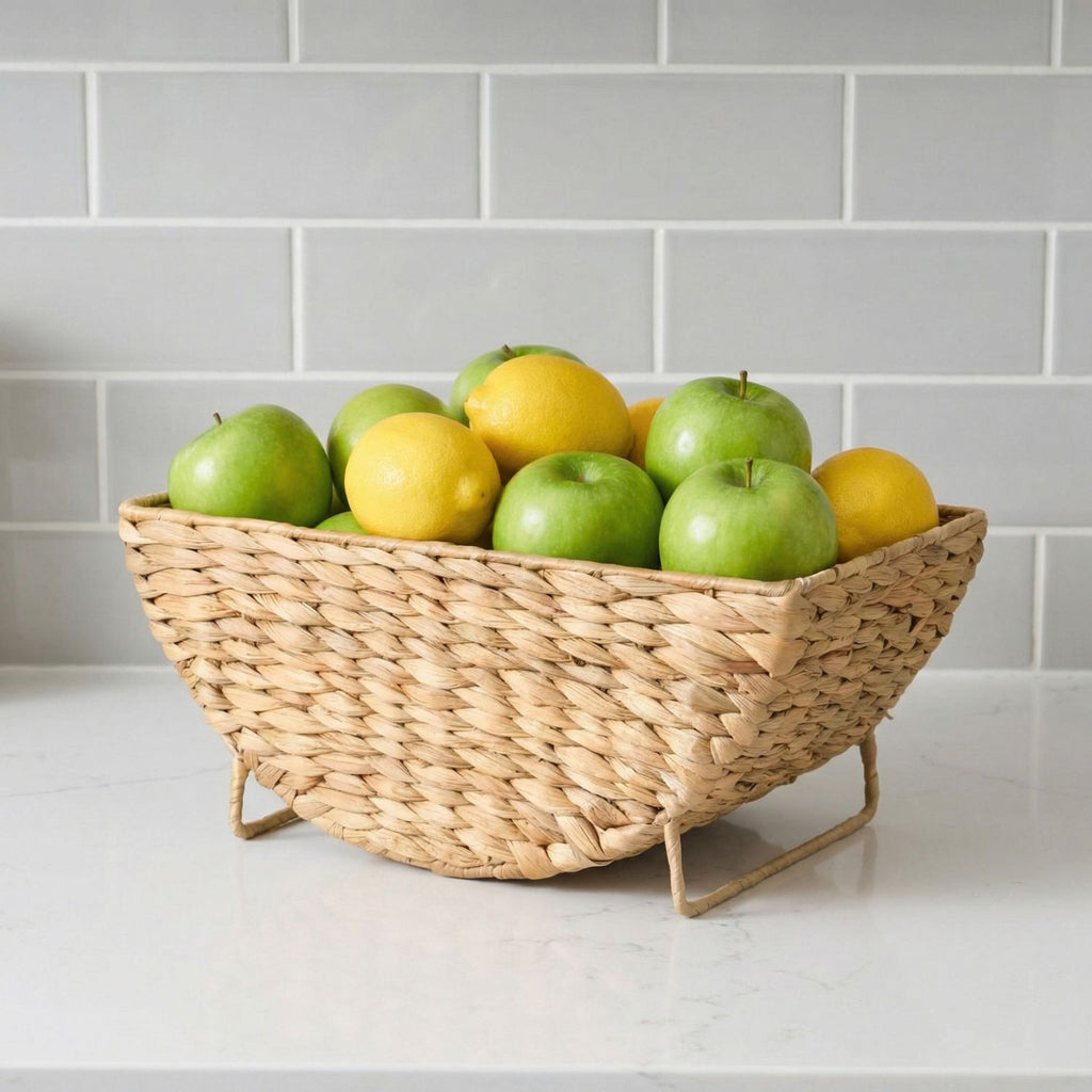 Woven Storage Basket with Metal Stand, Decorative Countertop Organizer for Magazines, Blankets, Fruit, Flowers & Home Storage-cc-091815