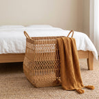 Large Woven Storage Basket with Handles, Decorative Laundry Hamper for Blankets, Toys & Bedroom Organization-cc-091813