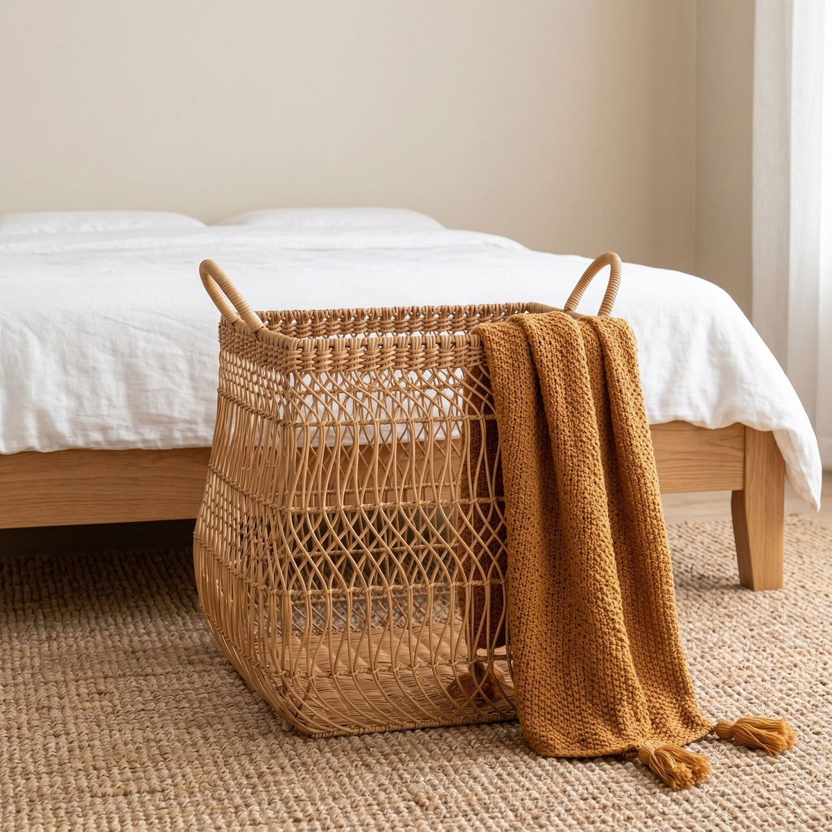 Large Woven Storage Basket with Handles, Decorative Laundry Hamper for Blankets, Toys & Bedroom Organization-cc-091813